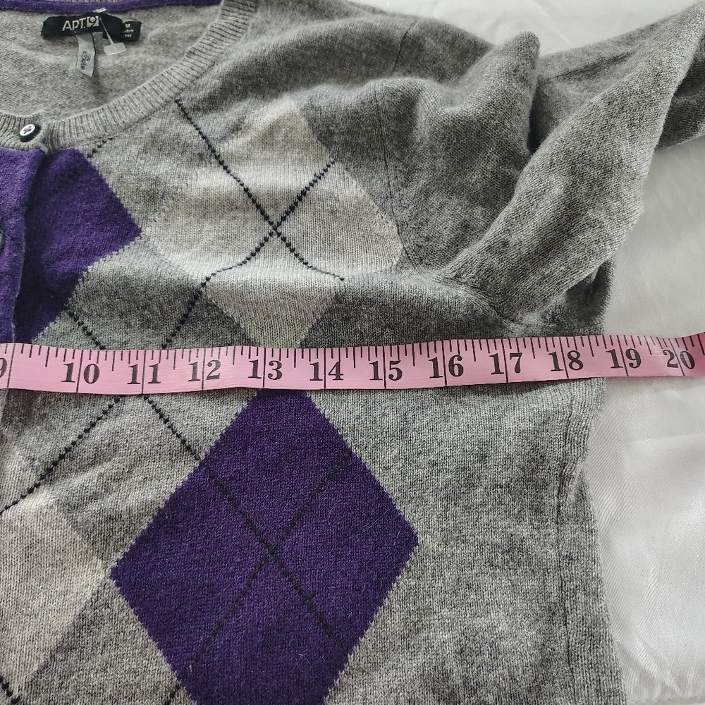 Apt 9 Cashmere Argyle Grey And Purple Sweater M - Picture 10 of 11